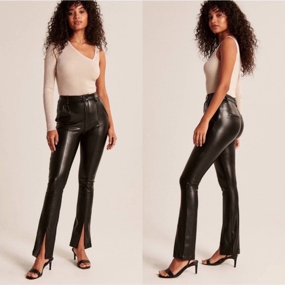 Abercrombie & Fitch Black Flare Leather Pants